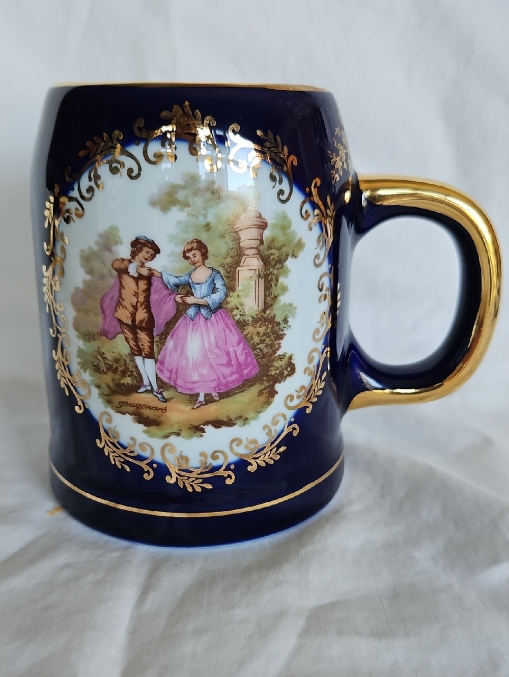 Vintage Limoges Cobalt Blue Victorian Style Mug.